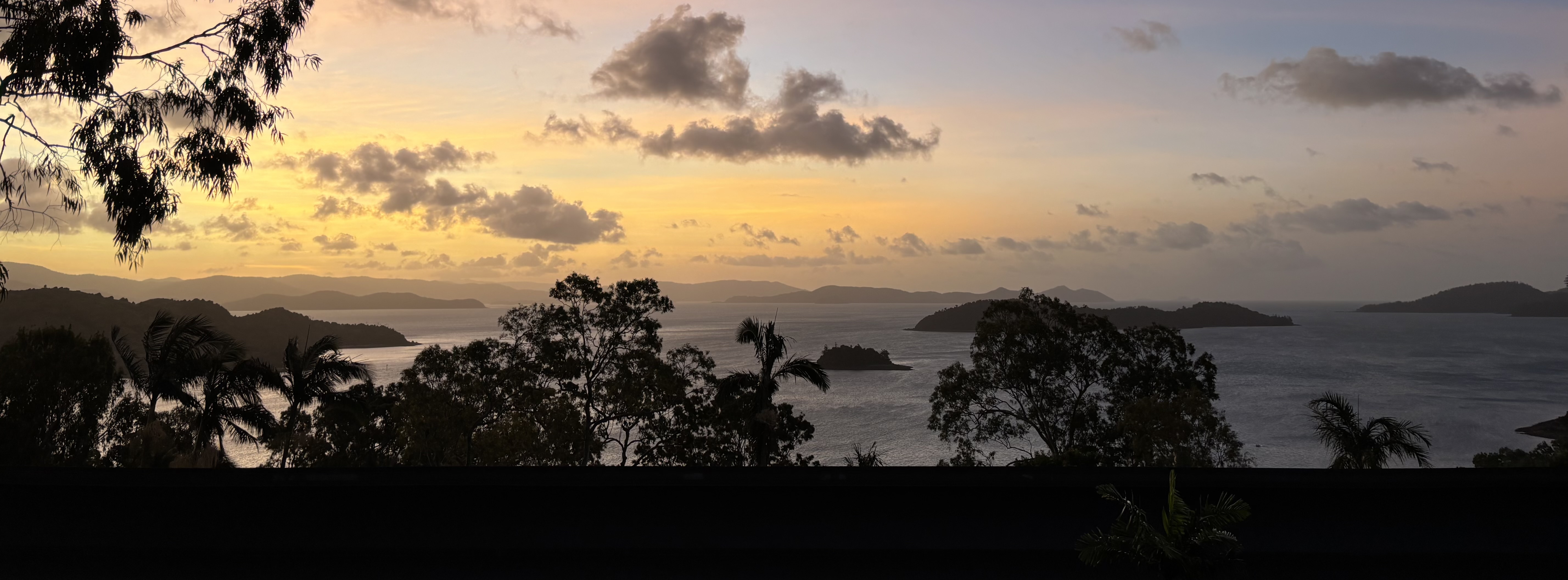 Soft evening light over the bay and islands